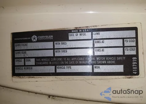 1987 Dodge Dakota z USA, uszkodzony, nr VIN 1B7GN14M1HS486188